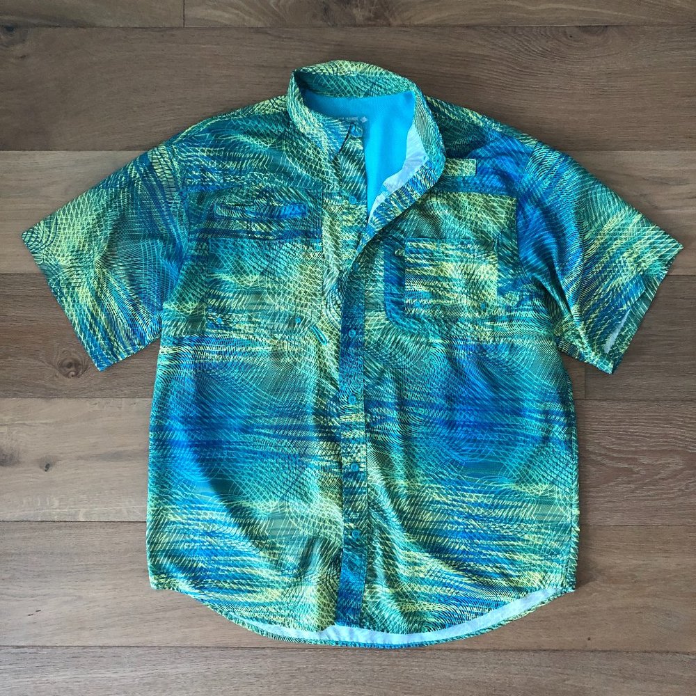 REEL LEGENDS Men's Funky Retro Pattern Vented Outdoor Button Front Shirt XL